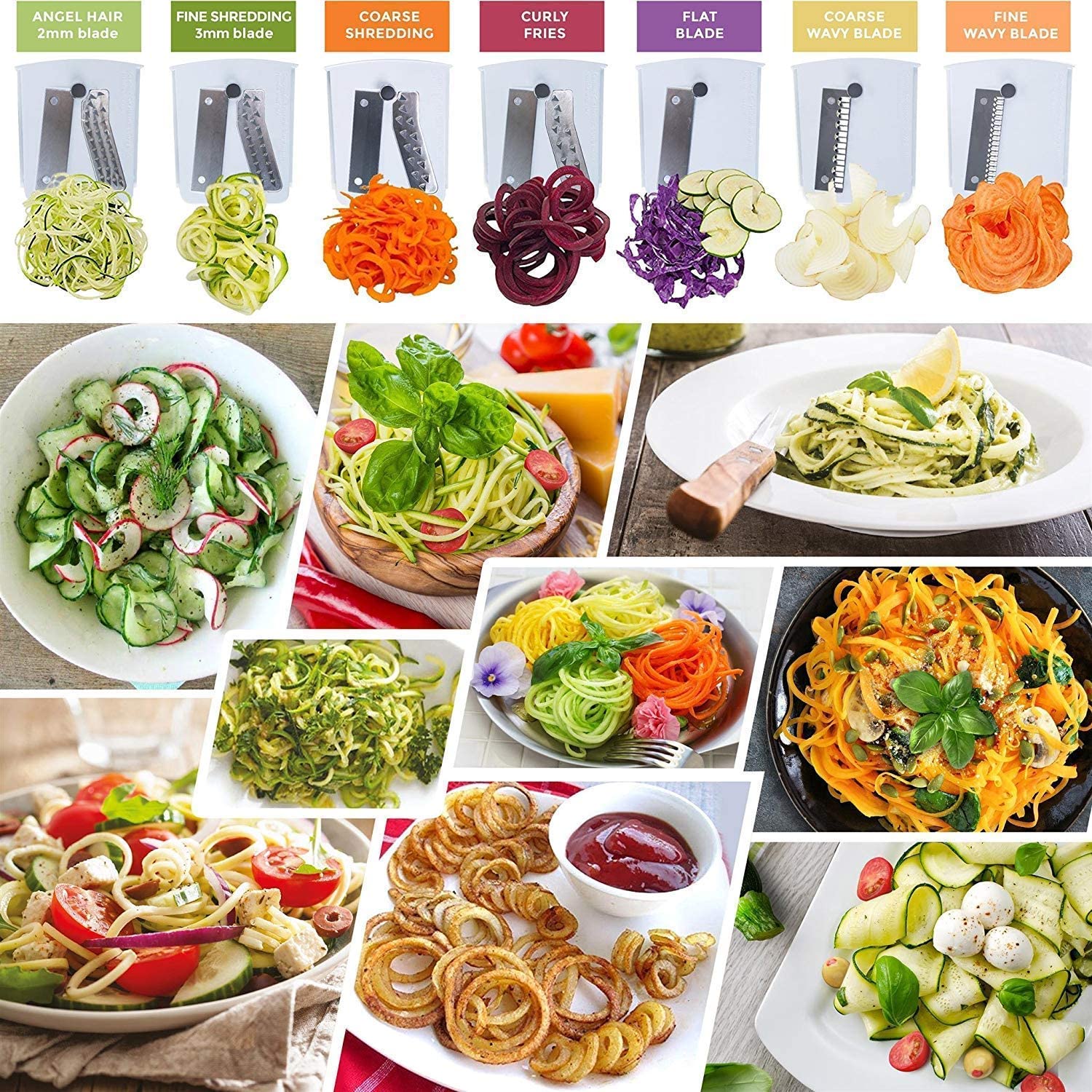7 Blade Spiral Vegetable Slicer with 4 Recipe eBooks – spiralizer_us
